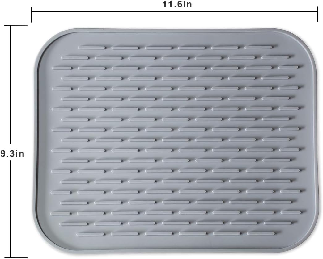 Silicone Dish Drying Mat for Multiple Usage,Easy clean,Eco-friendly,Super Sturdy Silicone Dish Drying Mat and Trivet, Dishwasher Safe, Heat Resistant (Gray, S 11.6×9.3inch)