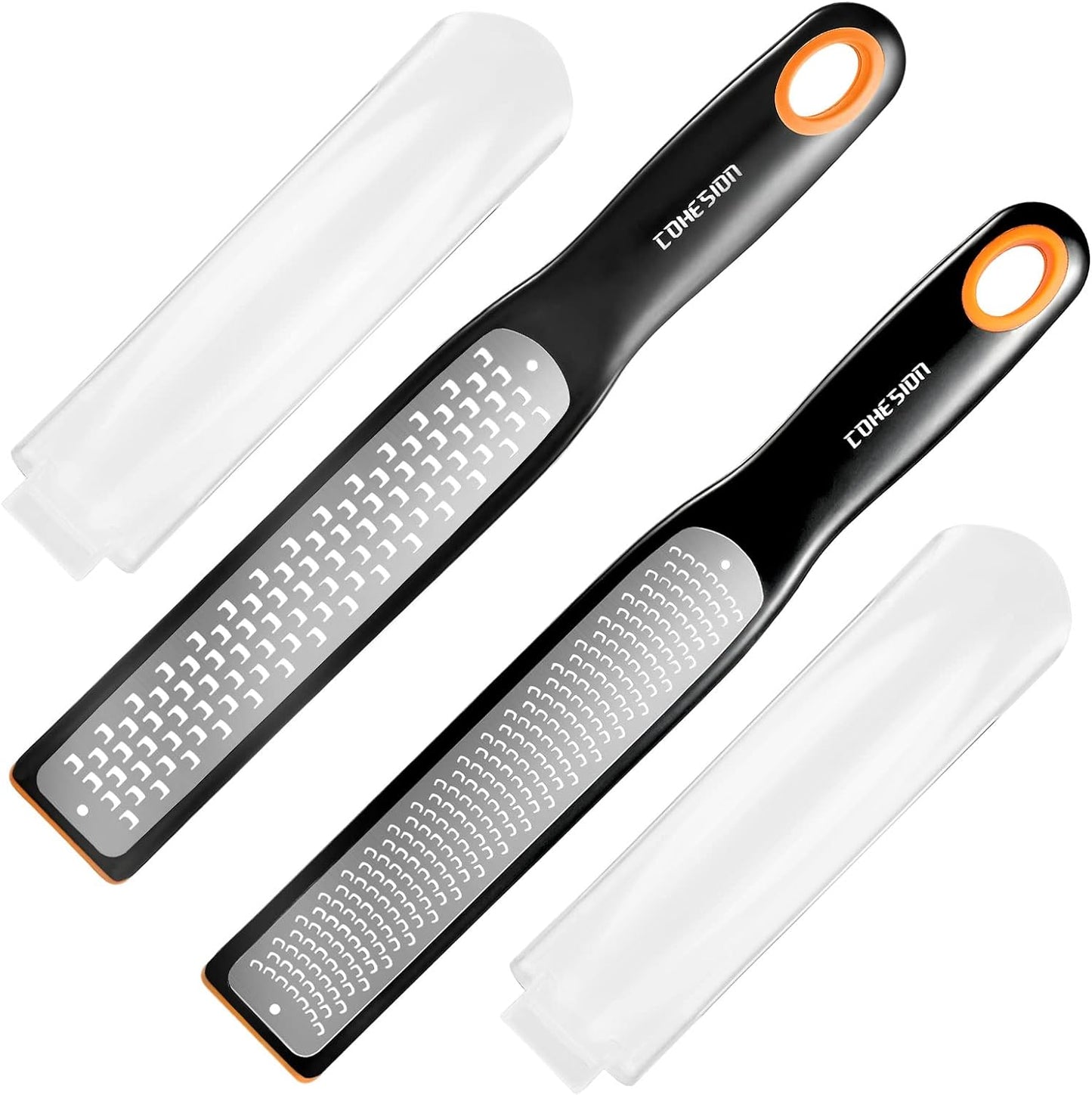 Cohesion Etched Zester & Grater Set of 2 - Kitchen Zester Tool for Lemon, Cheese, Garlic, Ginger, Nutmeg, Chocolate, Fruits, Vegetables - Sharp Premium Stainless Steel Blade with Protective Cover