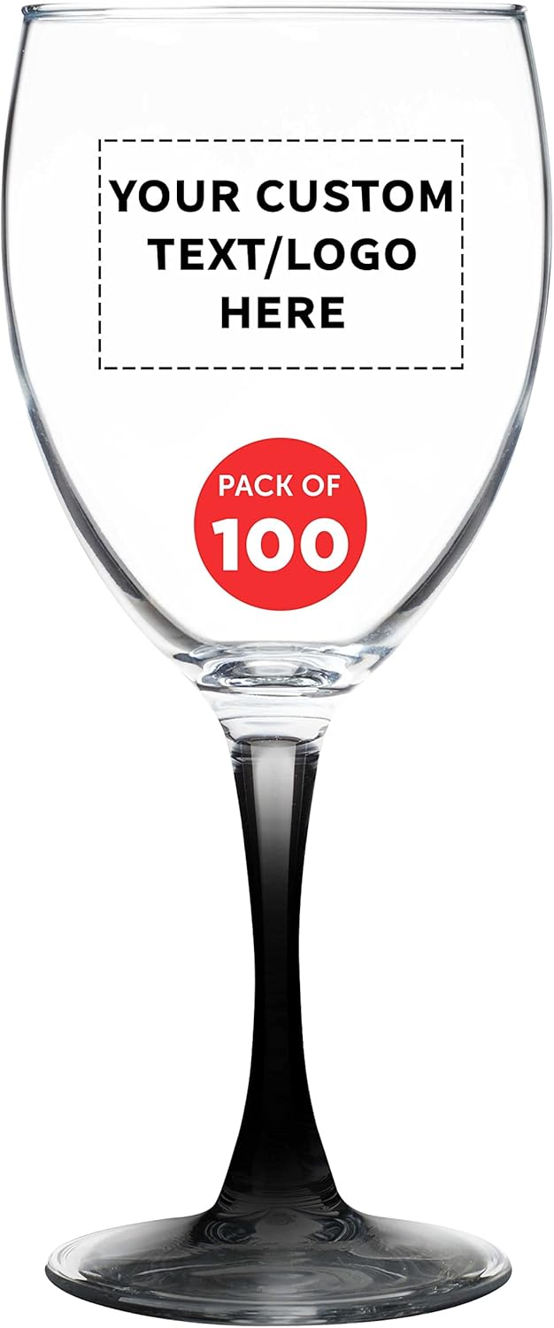 Custom Nuance Wine Glasses by ARC 10.5 oz. Set of 100, Personalized Bulk Pack - Restaurant Glassware, Perfect for Red Wine, White Wine, Cocktails - Black