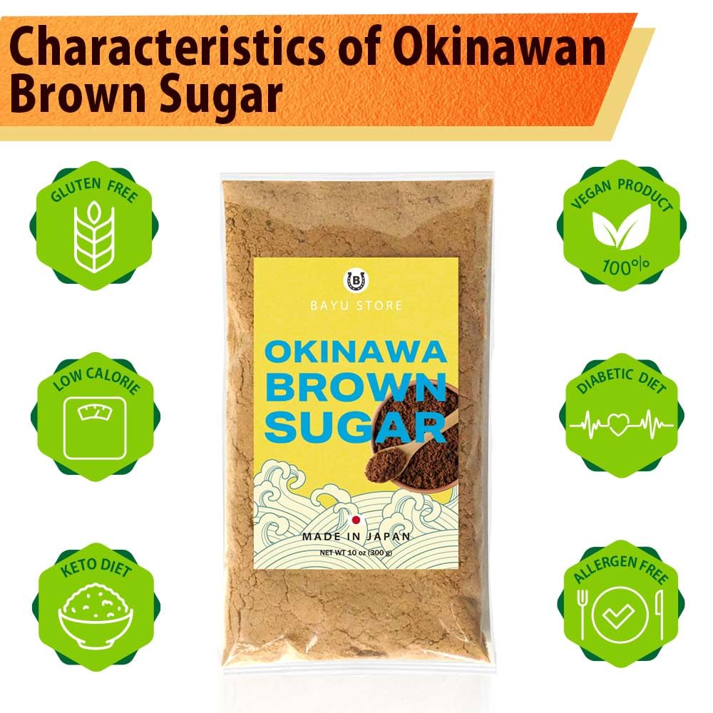 Brown Sugar Powder, Made in Japan,Only Sugarcane, Clean Eating, Rich in minerals,Vitamin B,Rich in iron,Low GI sweetener,Gluten Free,Okinawa,Natural,Japanese food,Pack of 1,10oz(300g)