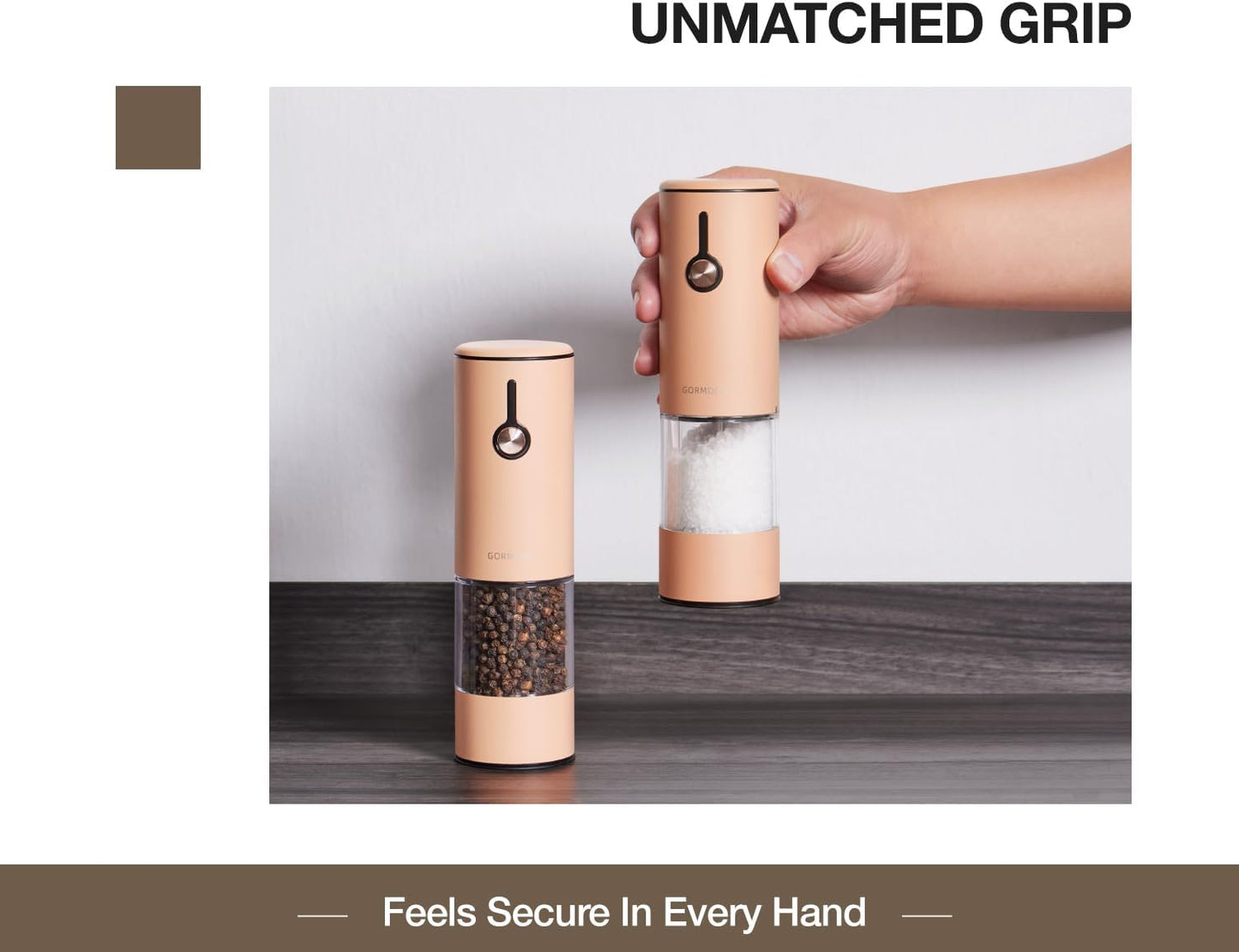 Electric Pepper Grinder and Salt Mill Set - Large Capacity USB Rechargeable Automatic Grinder with Dual LED Lights, One-Handed Operation & Slide Cover - Brushed Stainless Steel