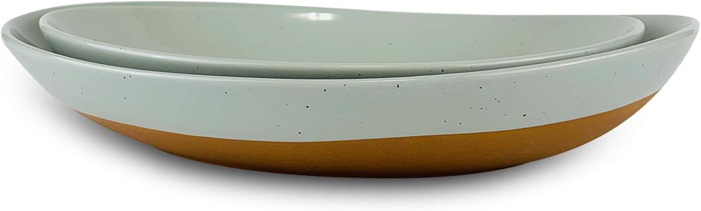 Mora Ceramic Large Serving Bowls- Set of 2 Oval Platters for Entertaining. Modern Kitchen Dishes for Dinner, Fruit, Salad, Turkey, etc. Oven, Dishwasher Safe, 55/35 oz, 13.5" / 11.8" - Earl Grey