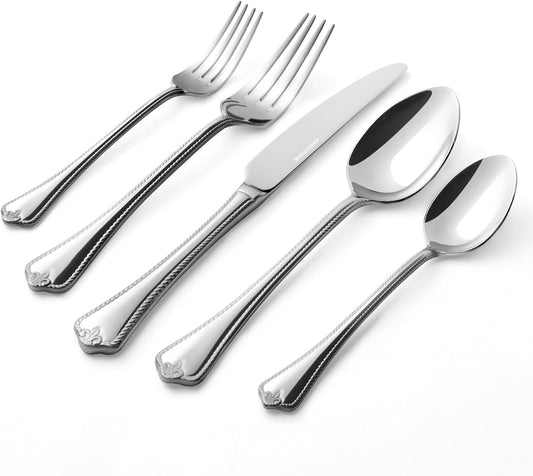 KINGSTONE Silverware Set, 60-piece 18/10 Stainless Steel Flatware Set Cutlery Set for 12, for Kitchen, Home, Wedding, Party, Mirror Polished and Dishwasher Safe, Featured Gifts