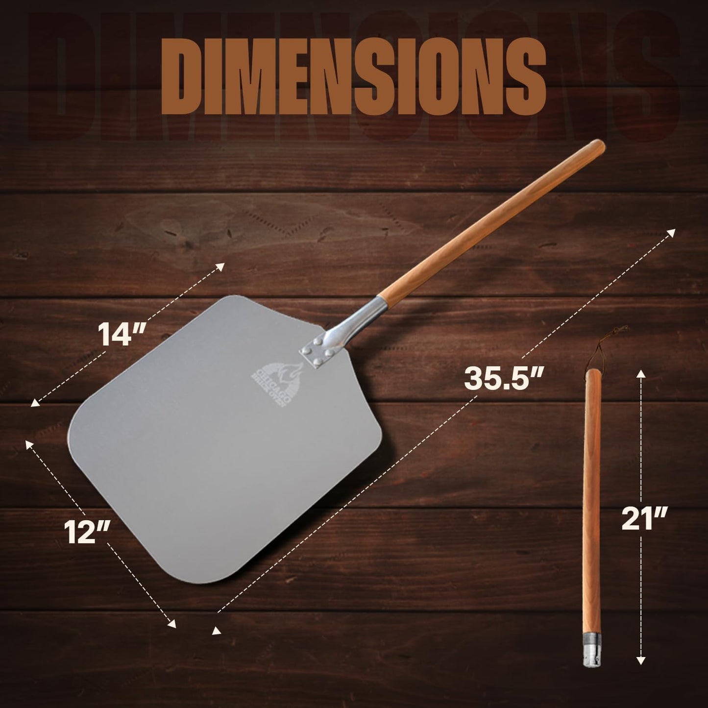 Pizza Peel 12" x 14", Pizza Paddle, 35.5" Long Aluminum Metal Pizza Peel with Detachable 21" long Wooden Handle, Pizza Turning Spatula, Pizza Shovel