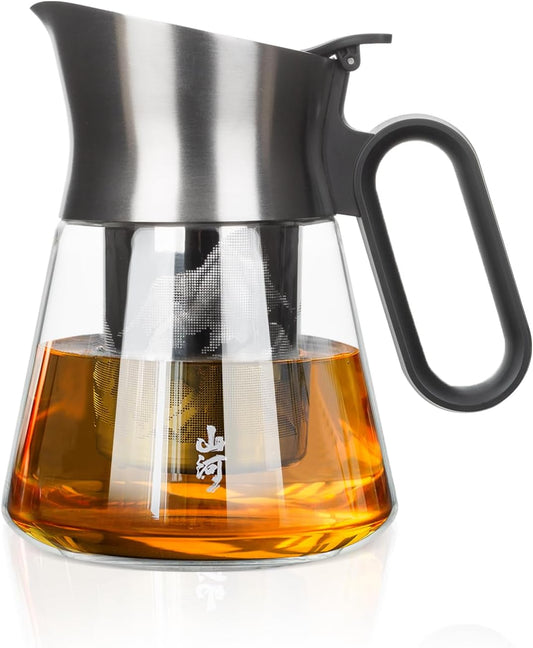 ZENS 17 oz Small Glass Teapot with Infuser, Design Loose Leaf Teapot with Stainless Steel Spout for Hot Tea Steeper, Oval Handle Clear Tea Pot Infusers Loose Tea Maker for Lovers Gifts