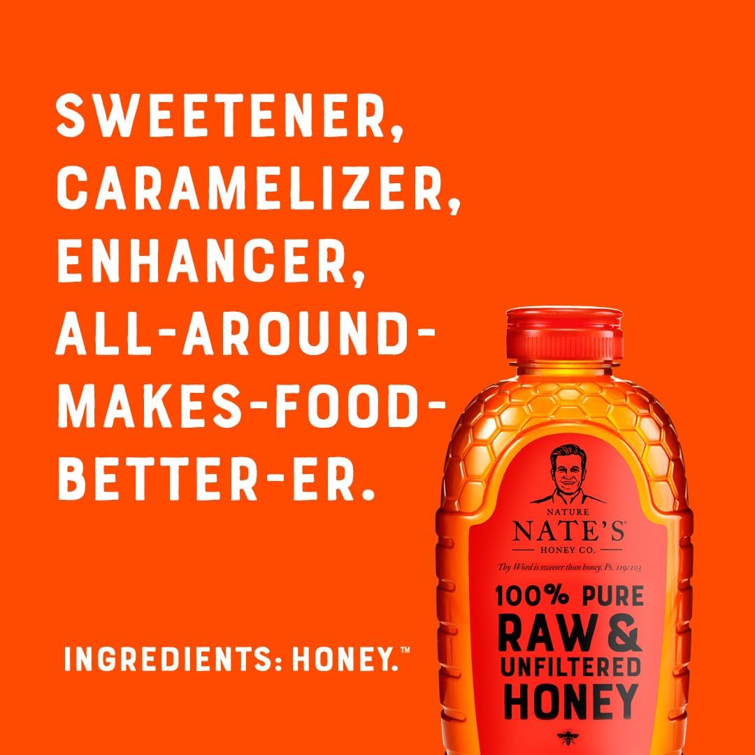 Nate's 100% Pure, Raw & Unfiltered Honey - Award-Winning Taste, 32oz. Squeeze Bottle