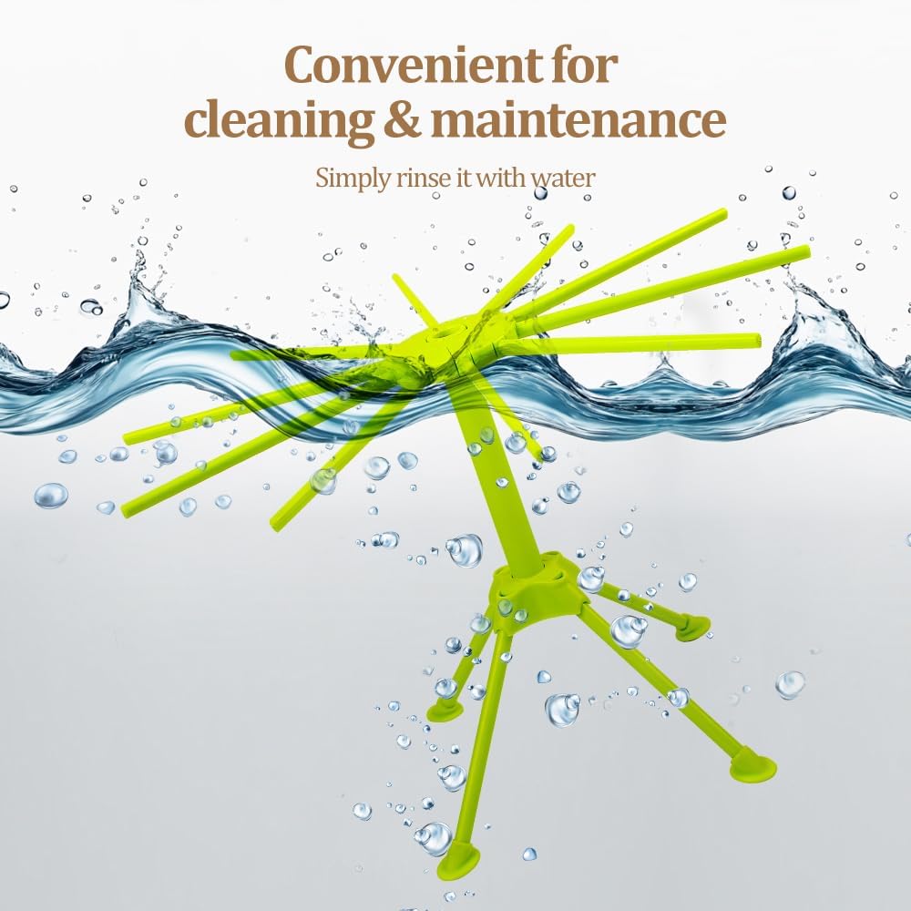 Ourokhome Collapsible Pasta Drying Rack, Plastic Foldable Homemade Fresh Spaghetti Stand Dryer Noodle Hanger for Kitchen with 10 Arms, Stable, Easy Storage, Quickly Set Up (Green)