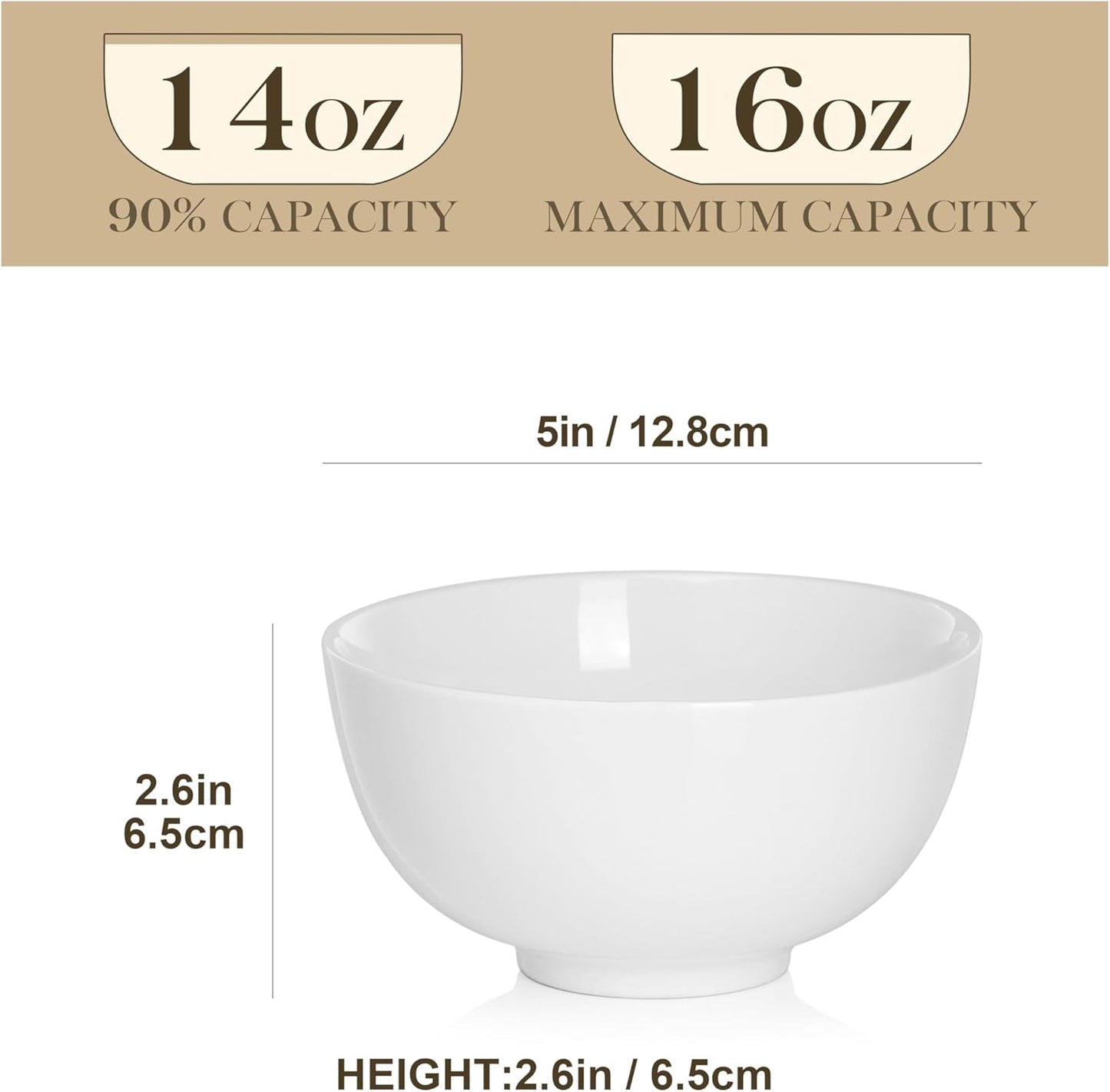 MALACASA Small White Ceramic Bowls Set of 8, 14 OZ Compact Dessert Bowls Rice Bowls Set, Ceramic Bowl for Ice Cream, Soup, Cereal, Side Dishes, Dishwasher & Microwave Safe