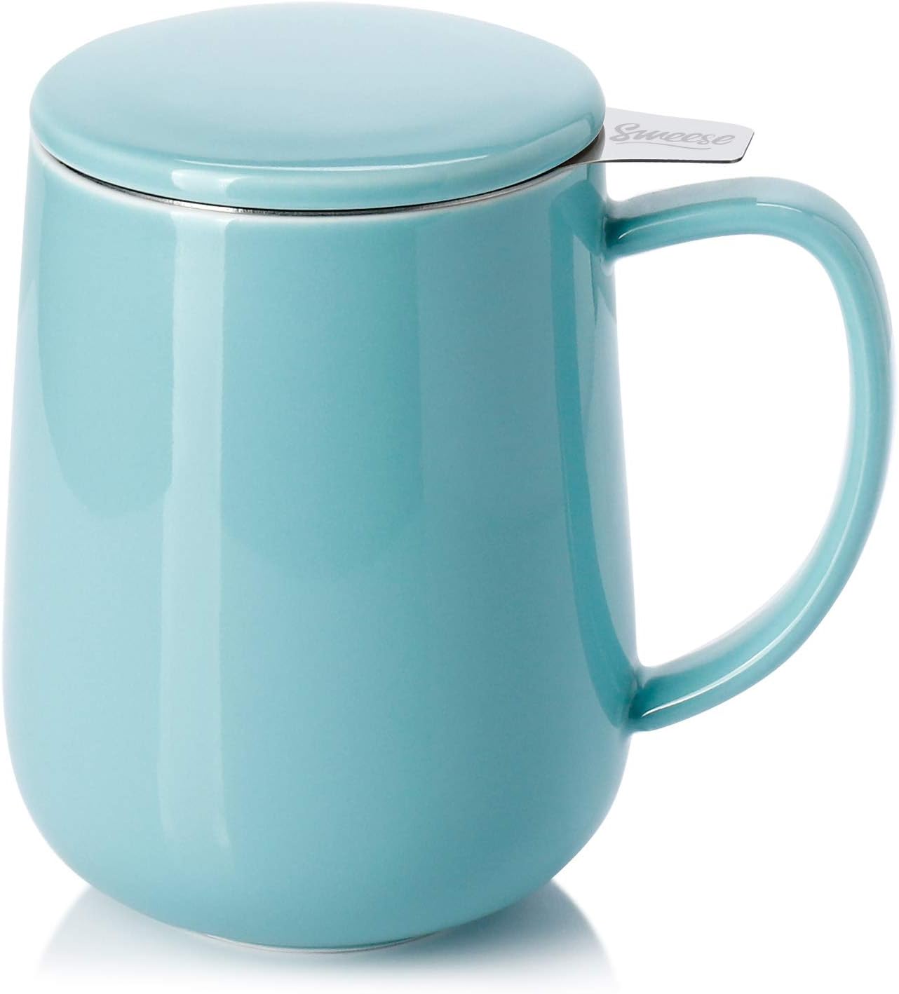 Sweese 20 OZ Porcelain Tea Mug with Infuser and Lid, Loose Leaf Tea Cup, Gifts for Tea Lover - Turquoise