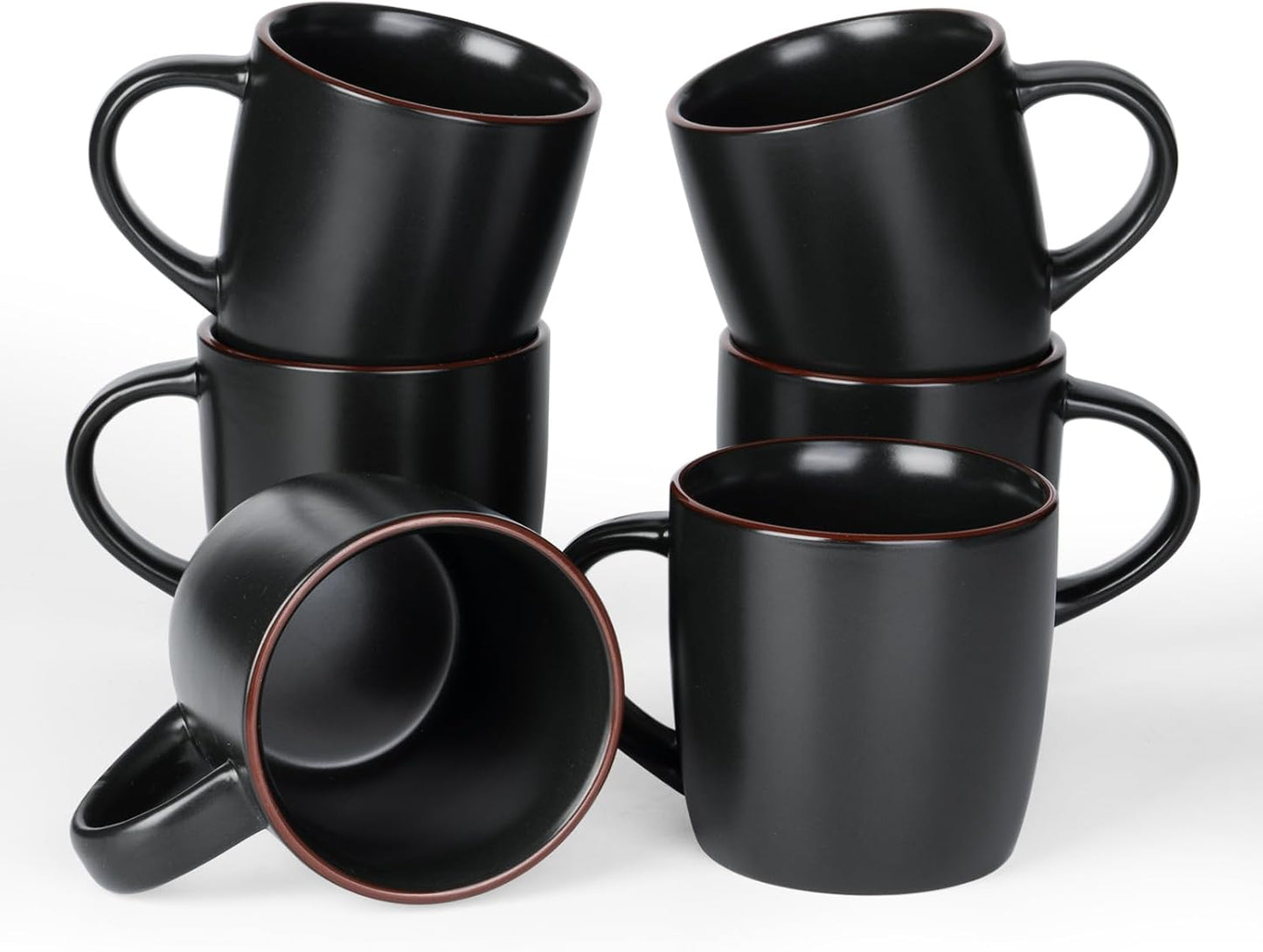 famiware Mercury Coffee Mugs 13 oz, Coffee Mugs Set of 6 with Handle, Cups for Latte, Hot Tea, Cappuccino, Mocha, Cocoa, Black