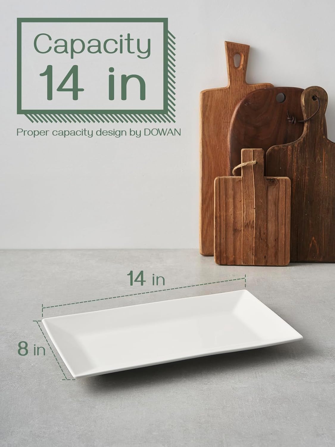 DOWAN 14" Serving Trays, Serving Platters, Ceramic Serving Platters and Trays, Rectangle Plates, Set of 4, for Weddings, Parties, Oven, Microwave, Dishwasher, Heat Resistant, Easy to Clean, Soft White