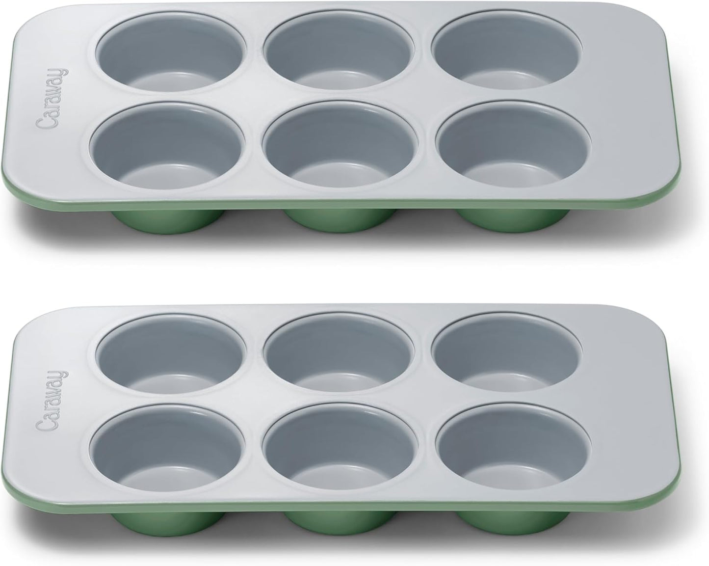 Caraway Nonstick Ceramic 6 Cup Muffin Pan Duo – Non-Toxic, PTFE & PFOA Free – Oven Safe – Aluminized Steel Core – Small Muffin Pan for Baking Cupcakes, Muffins & More - Sage