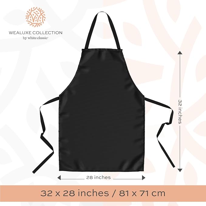 White Classic Black Aprons Bulk - Commercial Chef Bib Apron for Kitchen and Restaurant Cooking without Pockets, Unisex Women and Men, Adult - 12 Pack