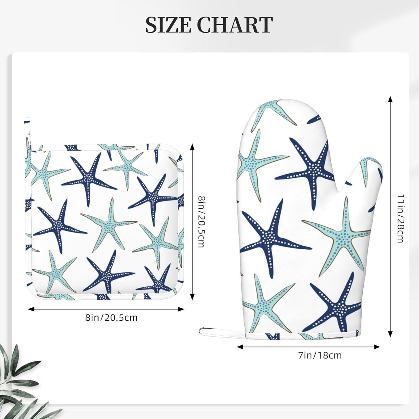 Sea Stars Oven Mitts and Pot Holders Set of 4 Silicone Navy Blue Turquoise Coastal Sea Stars Kitchen Mitten Gloves and Non-Slip Potholders Set Heat Resistant Oven Gloves Hot Holders for BBQ