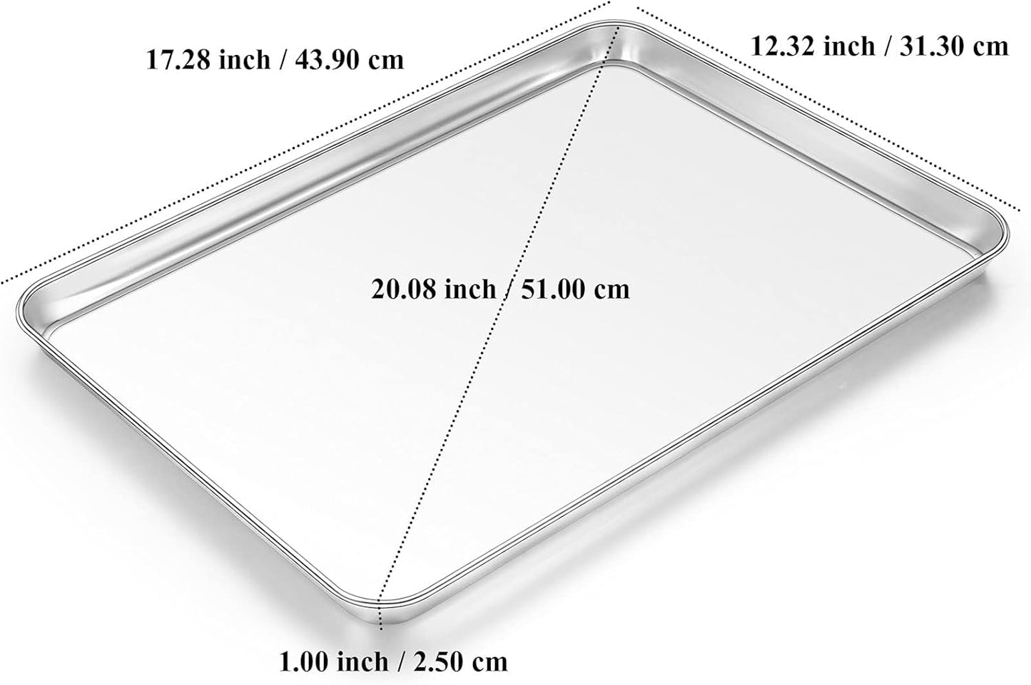 Baking Sheet, Yododo Stainless Steel Baking Pans Tray Cookie Sheet Toaster Oven Tray Pan Cookie Pan, Non Toxic & Healthy, Superior Mirror Finish & Rust Free, Easy Clean & Dishwasher Safe - 17.3 inch