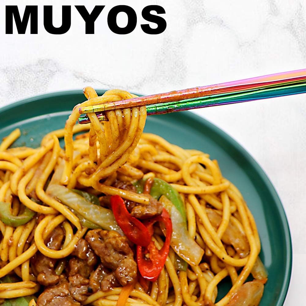 Stainless Steel Chopsticks Reusable Multicolor Lightweight 304 Metal Chopsticks Dishwasher Safe - 5 Pairs (Multi)