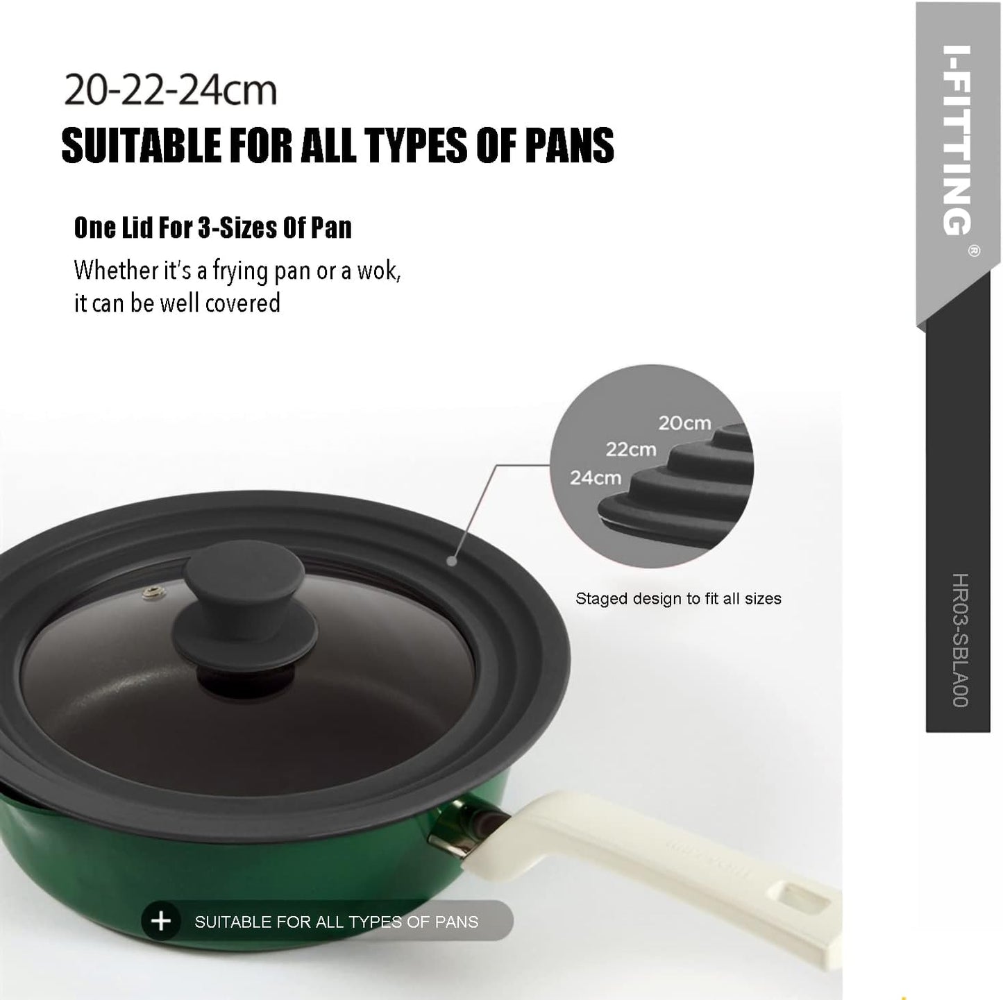 Universal Lid for Pots,Pans And Skillets,HR Huare Technology Tempered Glass with Heat Resistant Silicone Rim,Dishwasher Safe,Fit Cookware 11”,12”, 12.5”, Black,1 Pack