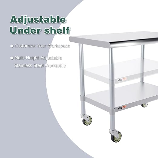 Stainless Steel Table for Prep & Work 24x36 with Casters, 3ft Commercial Heavy Duty Table with Wheels for Restaurant,Home, Hotel, Laundry Room,Garage,Workshops