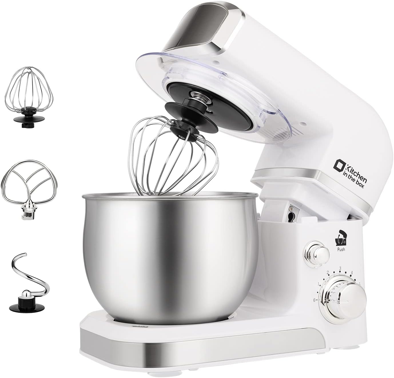Kitchen in the box Stand Mixer,3.2Qt Mini Electric Food Mixer,6 Speeds Portable Lightweight Kitchen Mixer for Daily Use with Egg Whisk,Dough Hook,Flat Beater (White)