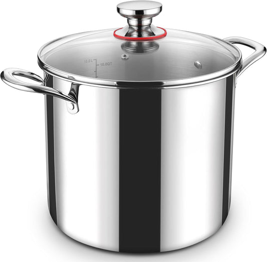 P&P CHEF 12 Quart Tri-Ply Stainless Steel Stockpot, Stock Pot with Visible Lid for Soup Pasta Vegetable, Induction Cooking Pot for All Stoves, Sturdy & Double Handle, Dishwasher Safe