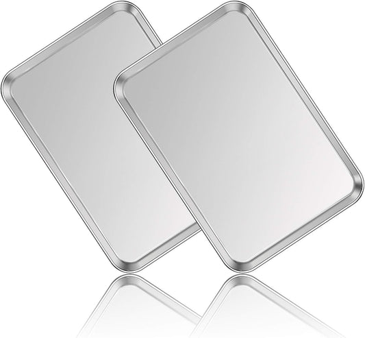 Stainless Steel Baking Sheet Set of 2, Deedro Cookie Sheet Metal Baking Pan Oven Tray, Non Toxic & Heavy Duty, Rust Free & Mirror Finish, Easy Clean & Dishwasher Safe, 17.3 x 12.3 x 1 Inch