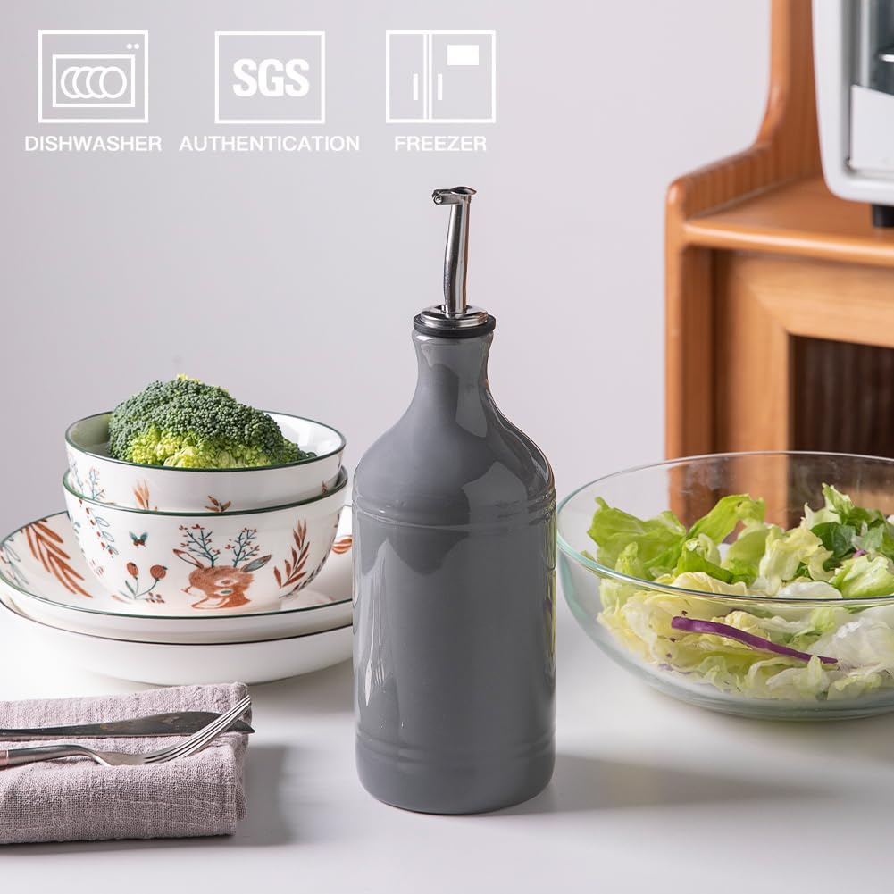 Sweejar Ceramic Olive Oil Dispenser Bottle, Opaque Oil Cruet Protects Oil to Reduce Oxidation, Suitable for Storage Oil, Vinegar, Coffee Syrups & Other Liquids, Pack of 1, 15.5 Fl Oz (Dark Grey)