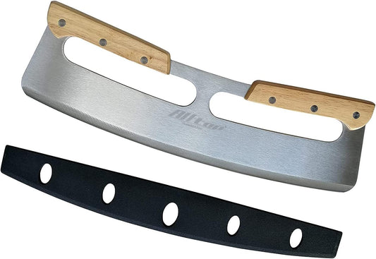 ALLTOP Pizza Cutter Rocker,Stainless Steel Blade Knife With Double Wooden Handle & Plastic Cover, Large Pizza Slicer/Chopper, Essential Kitchen Tool -14 In