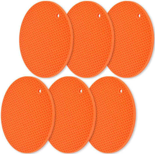 homEdge Silicone Trivets Mat, 6 Packs Multipurpose Non Slip Heat Resistant Pot Holder-Orange