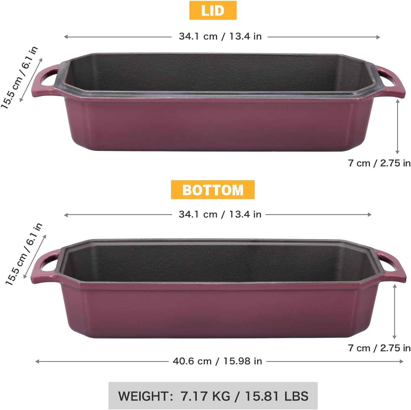 Bread Pan Cast Iron Loaf Pan with Lid Bread Loaf Pan 13x5 Inch Enameled Cast Iron Sourdough Bread Pan,Magenta