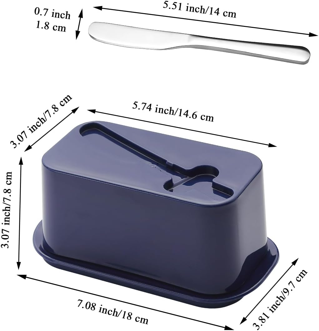 Evanda Butter Dish with Lid for Countertop and Refrigerator Door Shelf with Butter Spreader Knife, Butter Keeper, Plastic Butter Holder Tray Container for West/East Coast Butter