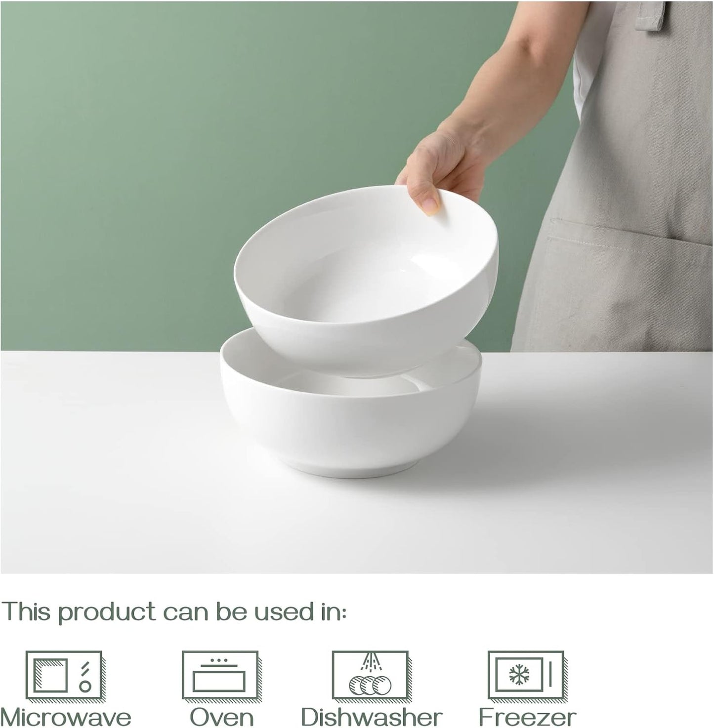 DOWAN Salad Bowls, Large Pho Bowls, 8" White Centerpiece Bowls for Nut, Pasta, Soup, Side Dishes, Ramen, Fruit, Kitchen Decor, Microwave & Dishwasher Safe, 56 Ounce