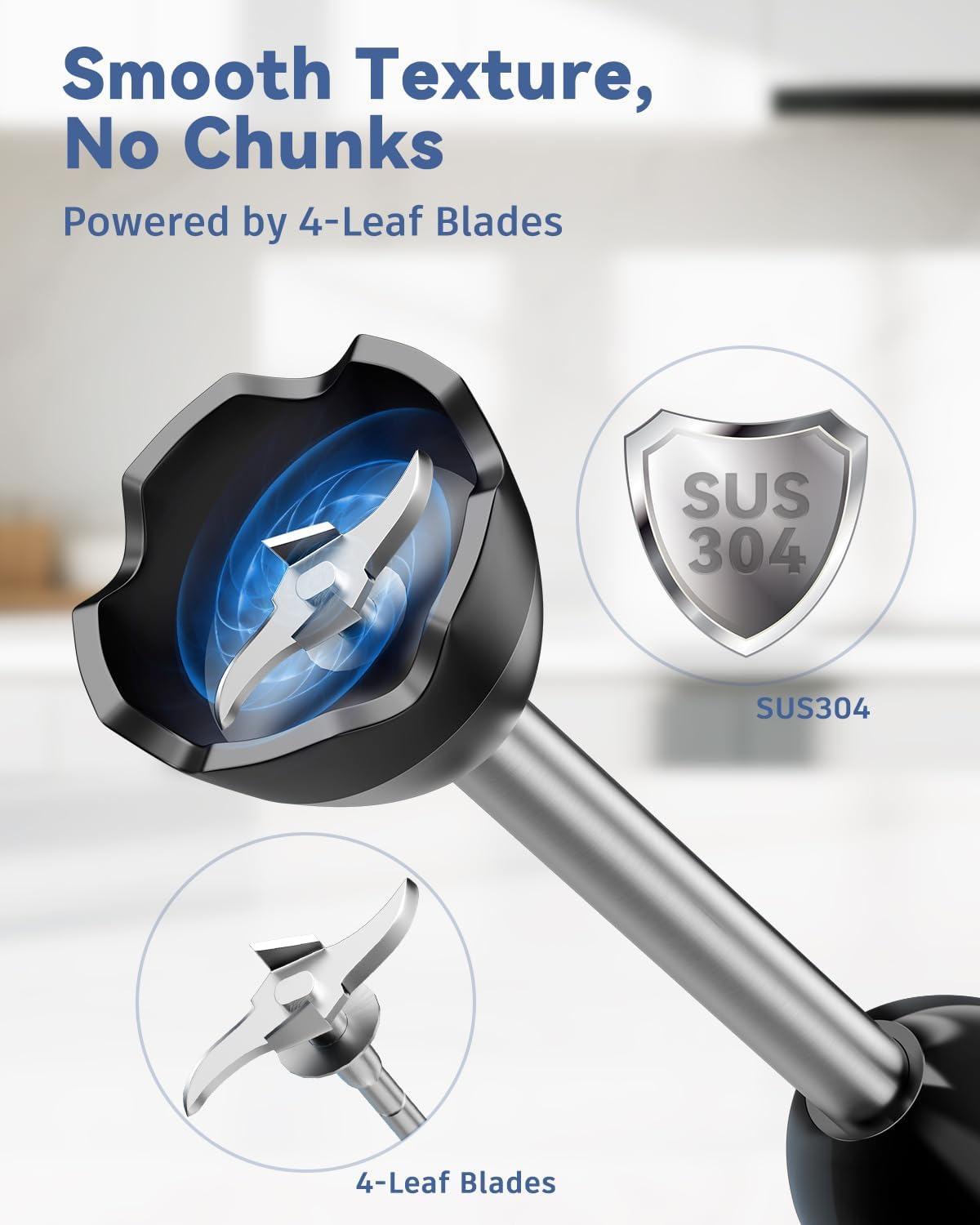 LINKChef 7 in 1 Immersion Blender Handheld, 800W Hand Blender Set, Scratch Resistant with 2 Titanium Steel Blades, 20 Speed and Turbo Mode, Includes Whisk, Milk Frother, Food Processor & Beaker