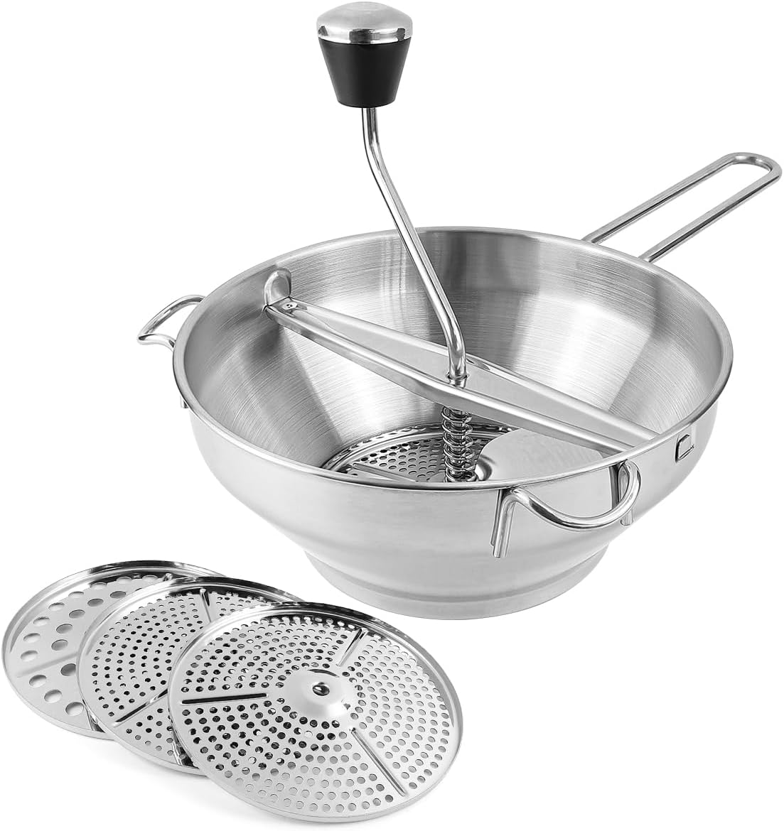 Stainless Steel Potato Ricer with 3 Interchangeable Discs – Heavy Duty Food Mill for Perfect Mashed Potatoes, Tomato Sauce, Canning, Baby Food