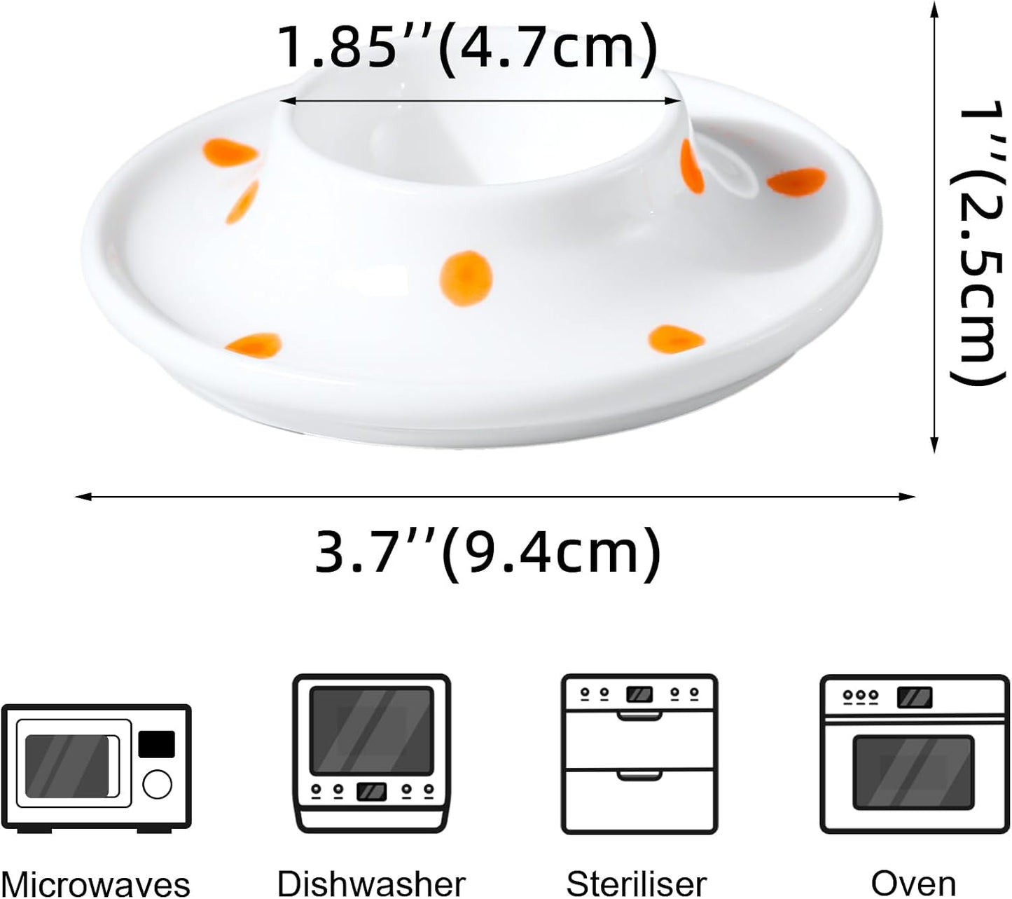 Cinf Ceramic White Egg Holder Set of 2 Porcelain Holder Breakfast Boiled Cooking Easy to Clean Childhood Memories Kitchen（Orange Dot)