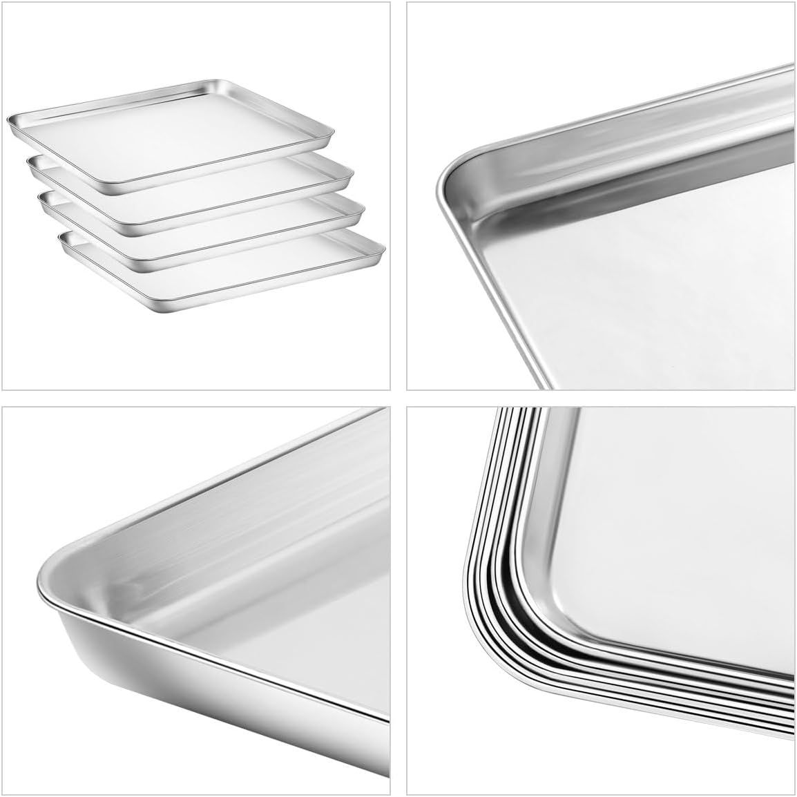 Baking Sheet Set of 4, Yododo Cookie Sheets Metal Stainless Steel Tray Baking Pans, Rectangle Size 16 x 12 x 1 inch, Mirror Polishing & Dishwasher Safe, Non Toxic & Healthy, Rust Free & Easy Clean