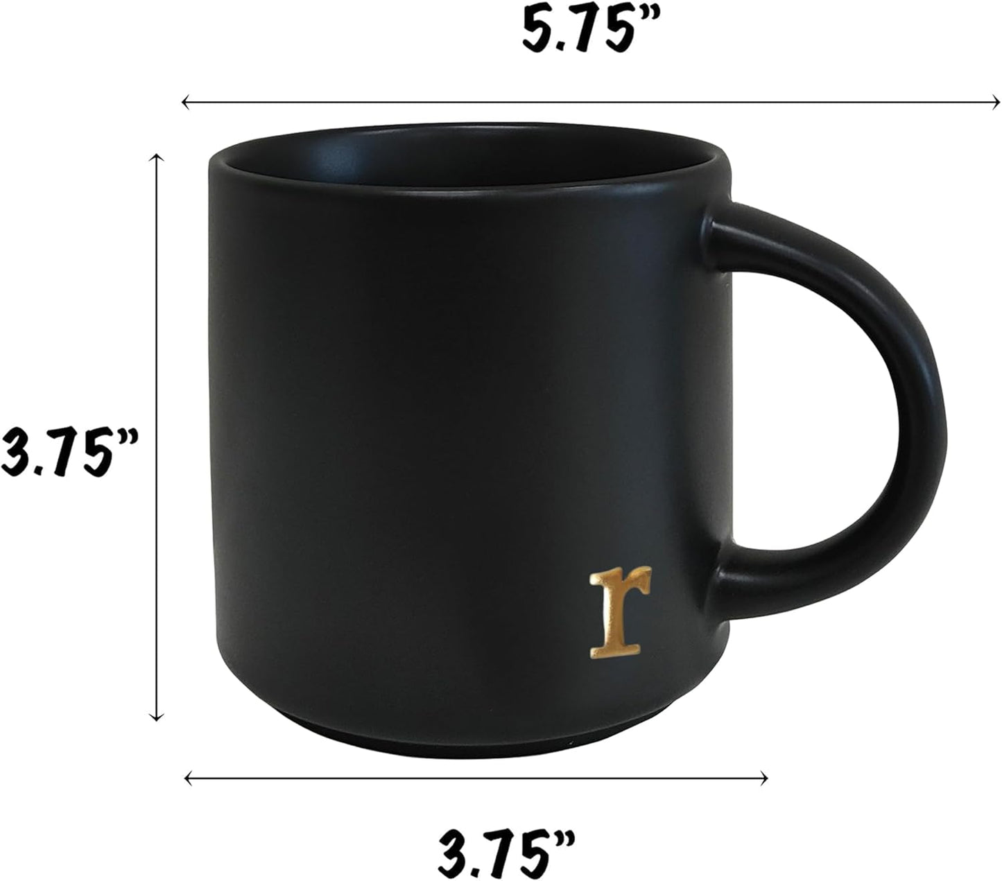 COLLECTIVE HOME - Black Monogram Ceramic Mugs, 15 oz Golden Initial Coffee Cups, Elegant Alphabet Tea Mugs, Personalized Halloween Mug with Gift Box, Perfect for Office and Home Décor (r)