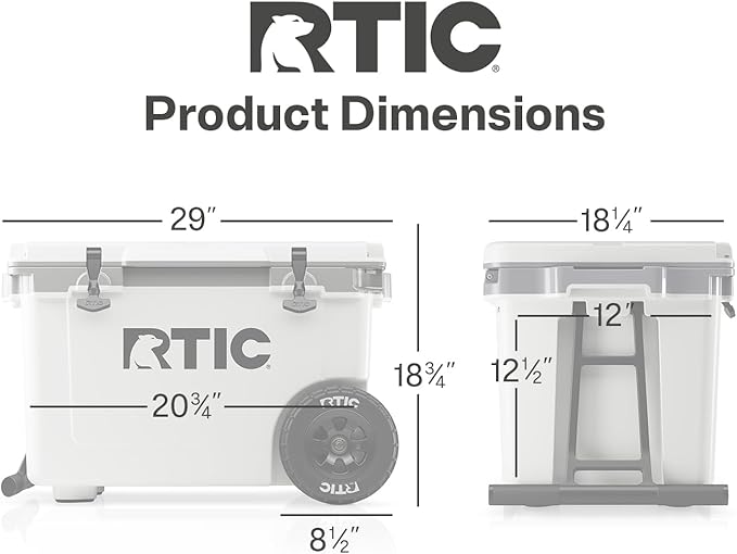 RTIC 52 Quart Ultra-Light Wheeled Hard Cooler Insulated Portable Ice Chest Box for Beach, Drink, Beverage, Camping, Picnic, Fishing, Boat, Barbecue, 30% Lighter Than Rotomolded Coolers