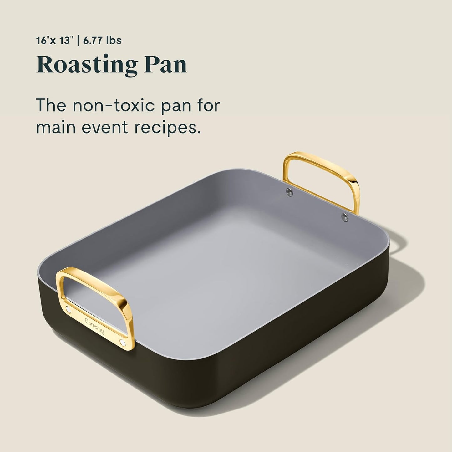 Caraway Roasting Pan - 16x13” Roasting Pan with Rack - Non-Stick Ceramic Coated - Non Toxic, PTFE & PFOA Free - Oven Safe & Compatible with All Stovetops - Black