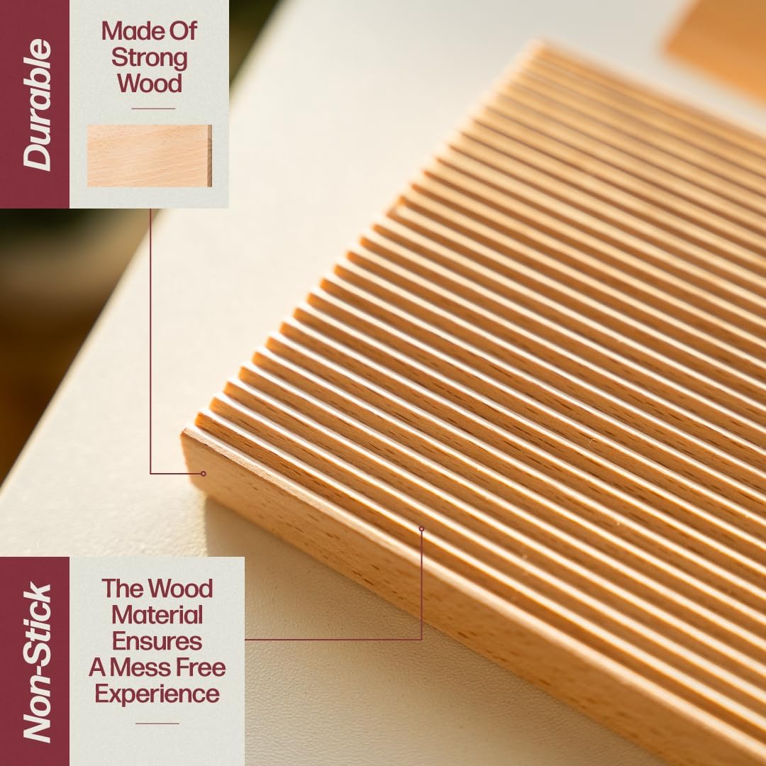 Wooden Pasta Board Set – 6-Piece Pasta Making Tools – Includes Pasta Board, Bench Scraper & 4 Rolling Pins – Make Rigatoni, Gnocchi, Garganelli, Trofie & More – Homemade Pasta Kit by Roppa