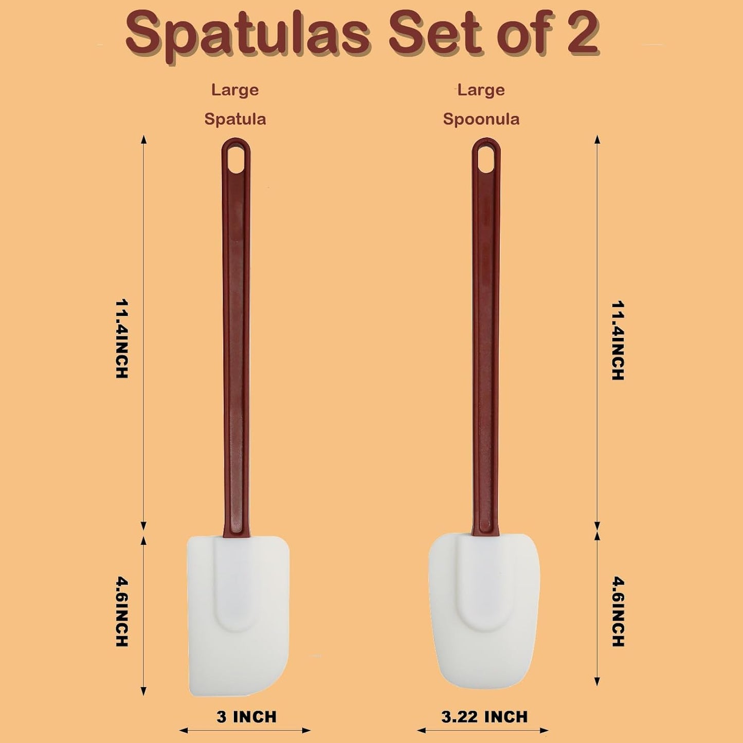 16.5 INCH Silicone Spatulas Heat Resistant Heavy Duty Rubber Spatulas Commercial Spatulas Set for Kitchen Use Silicone Cooking Utensils Sets of 2
