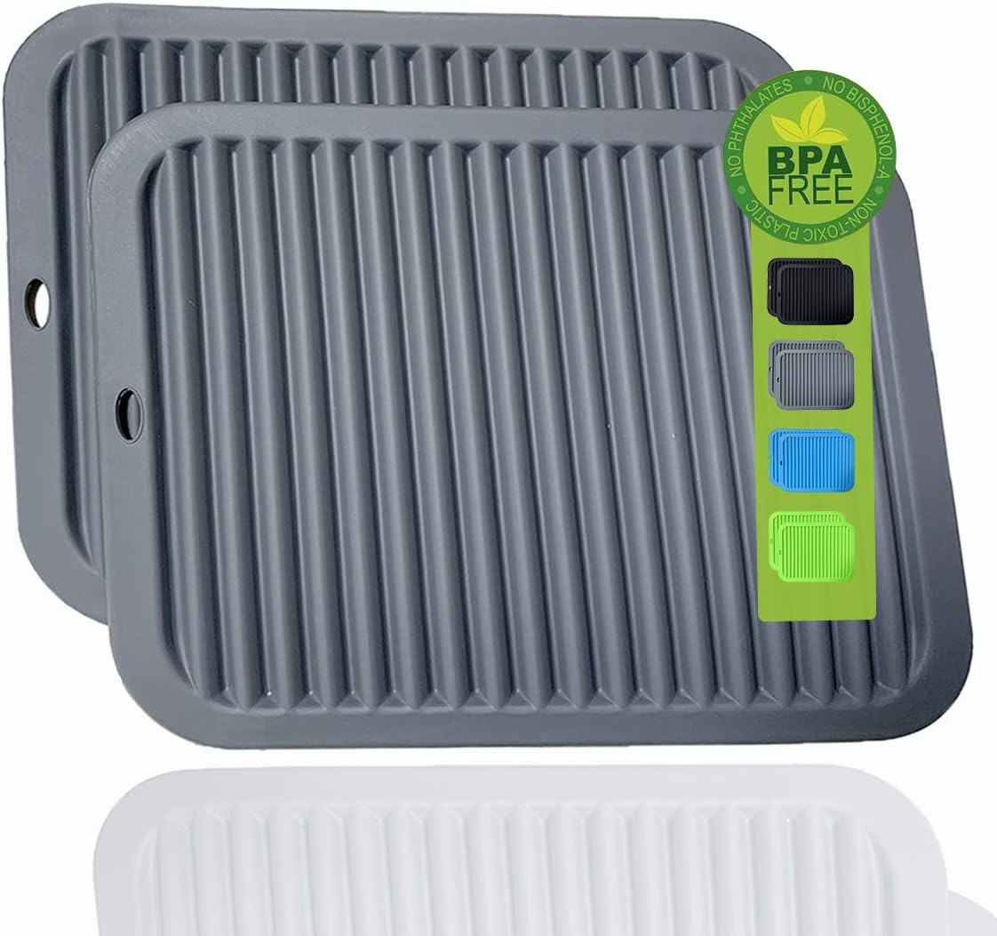 Large Silicone Trivet Mats 2 Pack, Heat Resistant Pot Holder, 9x12 Non-Slip Flexible Durable Pot Coaster for Kitchen Table, Dining Table, Hot Pans, Microwave (Wavy Gray)