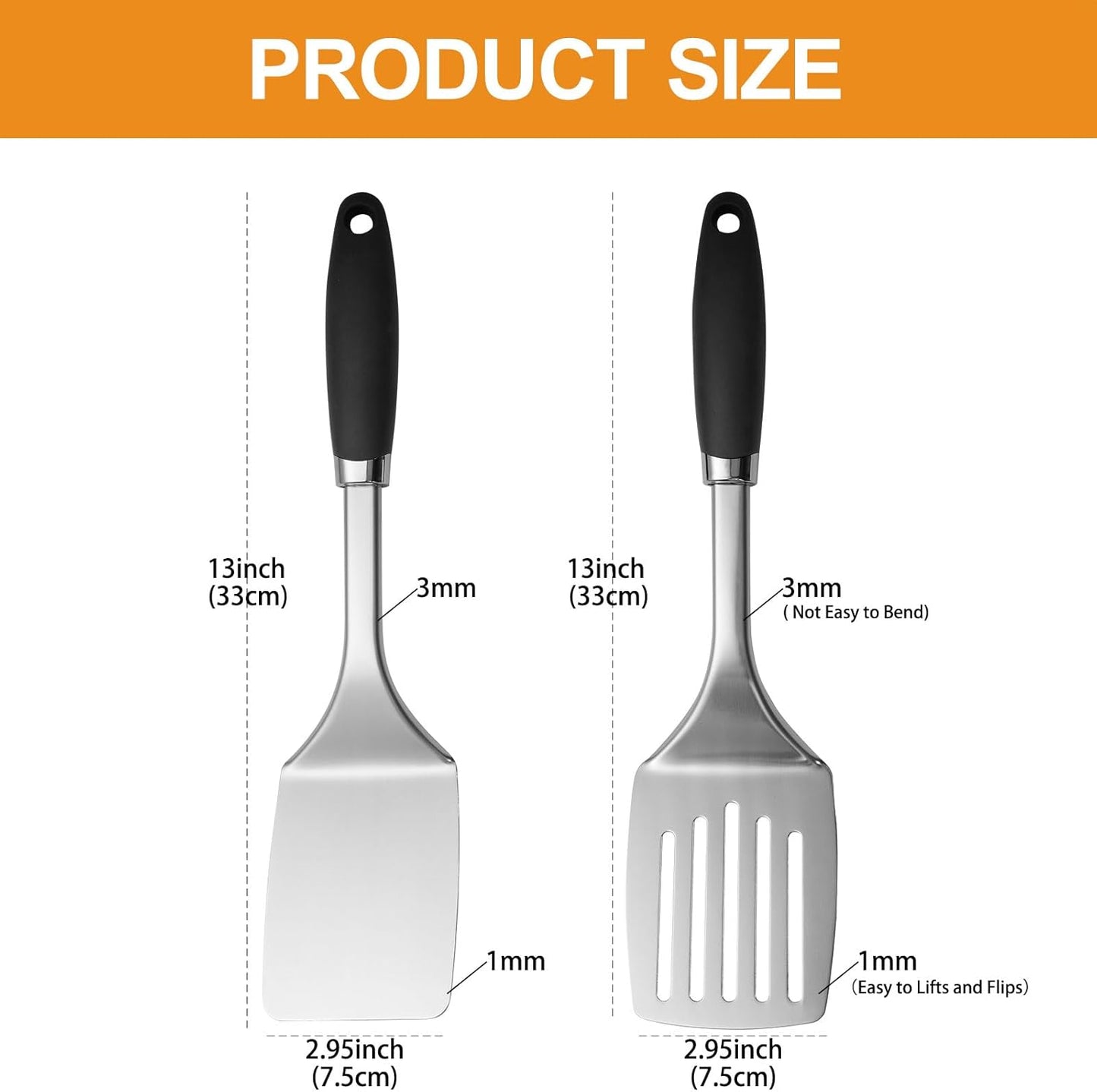 Stainless Steel Spatulas Set, 2 Pack Heavy Duty Solid & Slotted Turner, Metal Spatulas for Kitchen Use, High Heat Resistant Cooking Utensils for Fish Eggs Pancakes
