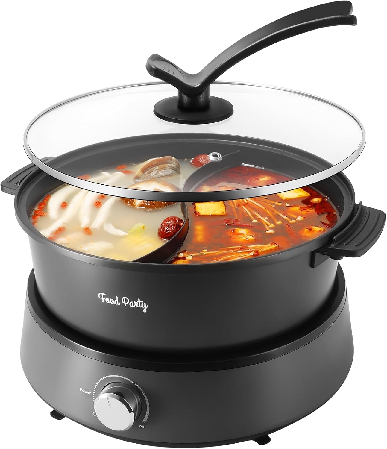 Food Party Hot Pot Electric Upgraded Separable Shabu Shabu Pot with Divider Hotpot Pot Electric Cooker Dual Sided 110V 1350W Non-Stick 5L Fondue Pot for 2-6 People