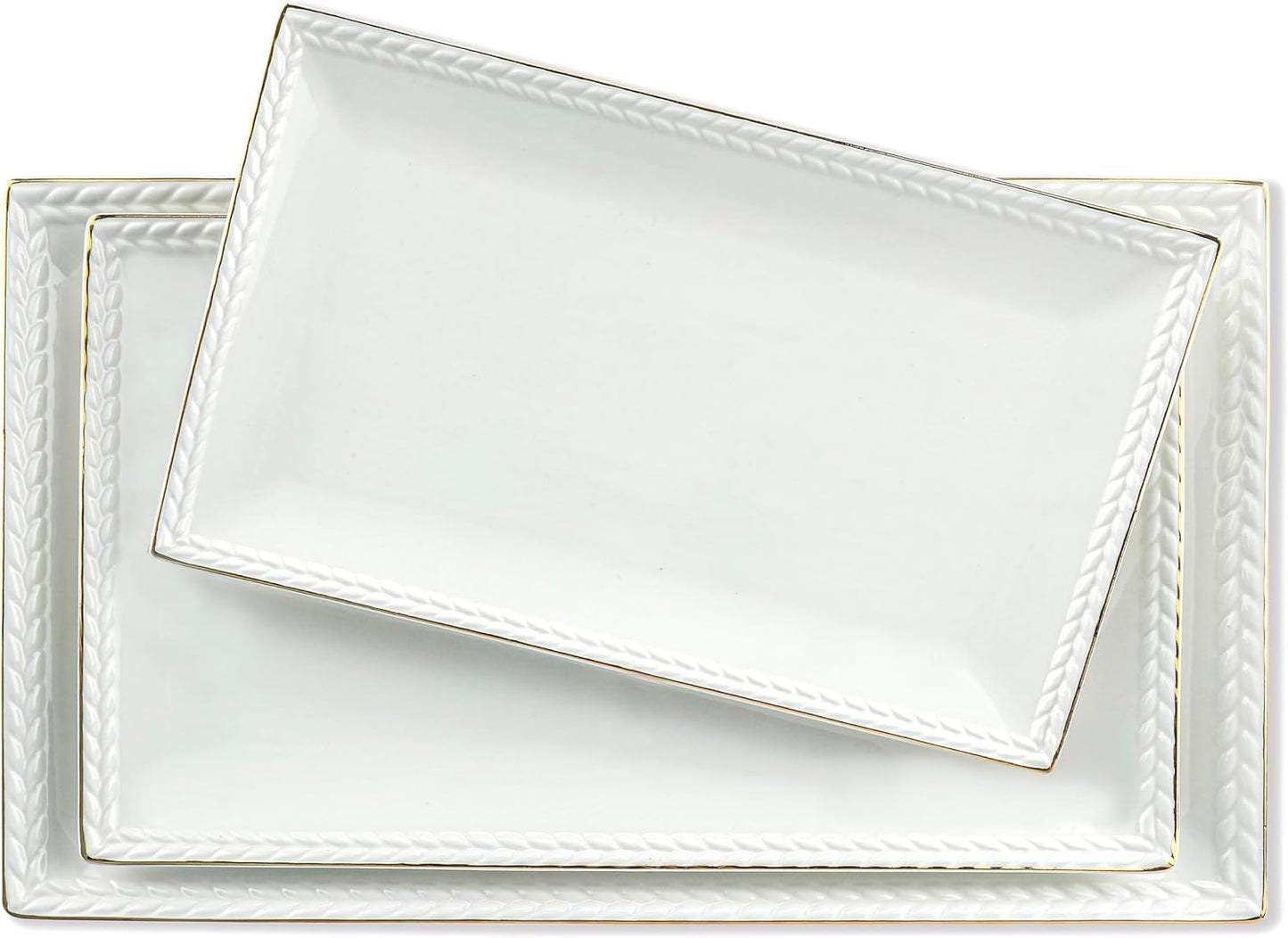 Kassel Ceramic Serving Platter Set | 16”/14”/12” Rectangular Serving Trays for Entertaining at Parties and Weddings | Oven Safe XL Serving Trays for Tacos, Steak, and Cake