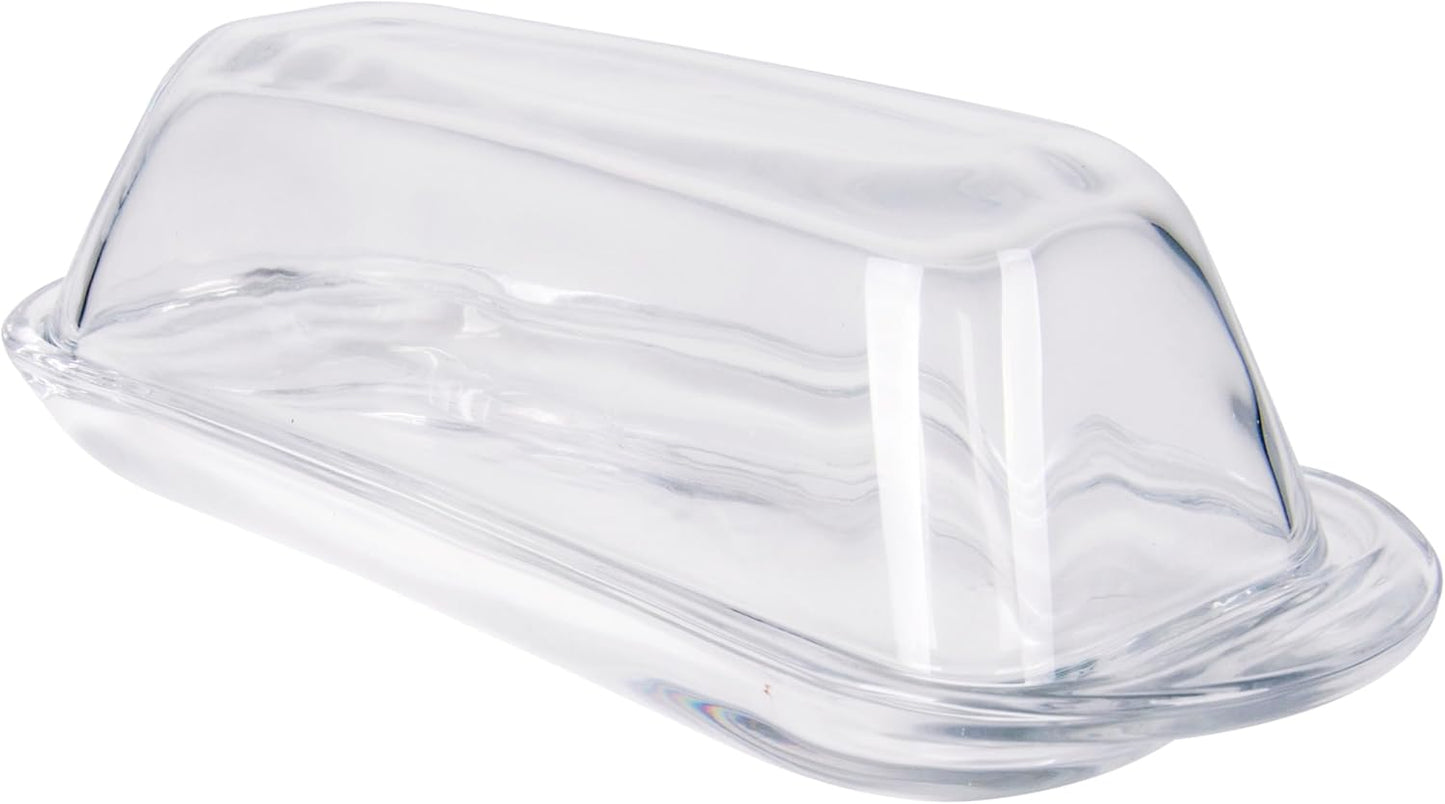 Kangaroo Decorative Clear Glass Butter Dish with Lid for Countertop & Refrigerator - Crystal Covered Butter Tray Storage Container Holder for Counter & Fridge - Best Small Dish Flip Top Lid BPA FREE