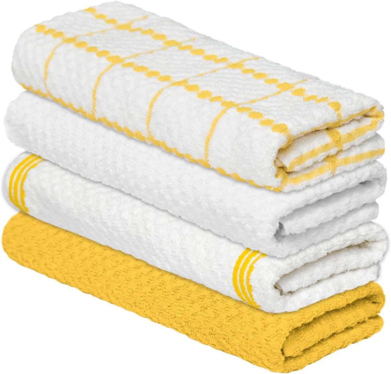 Artoid Mode Ring Spun Cotton Yellow Kitchen Dish Towels, 15x25 Inch Ultra Soft Absorbent Quick Drying Household Cleaning Tea Towels Bar Towels Set of 4