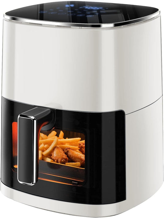 Simple Deluxe Air Fryer - 6.34 QT Digital Airfryer with Visible Window, 12 Presets Functions, Nonstick and Dishwasher-Safe Basket, 1700W, Beige