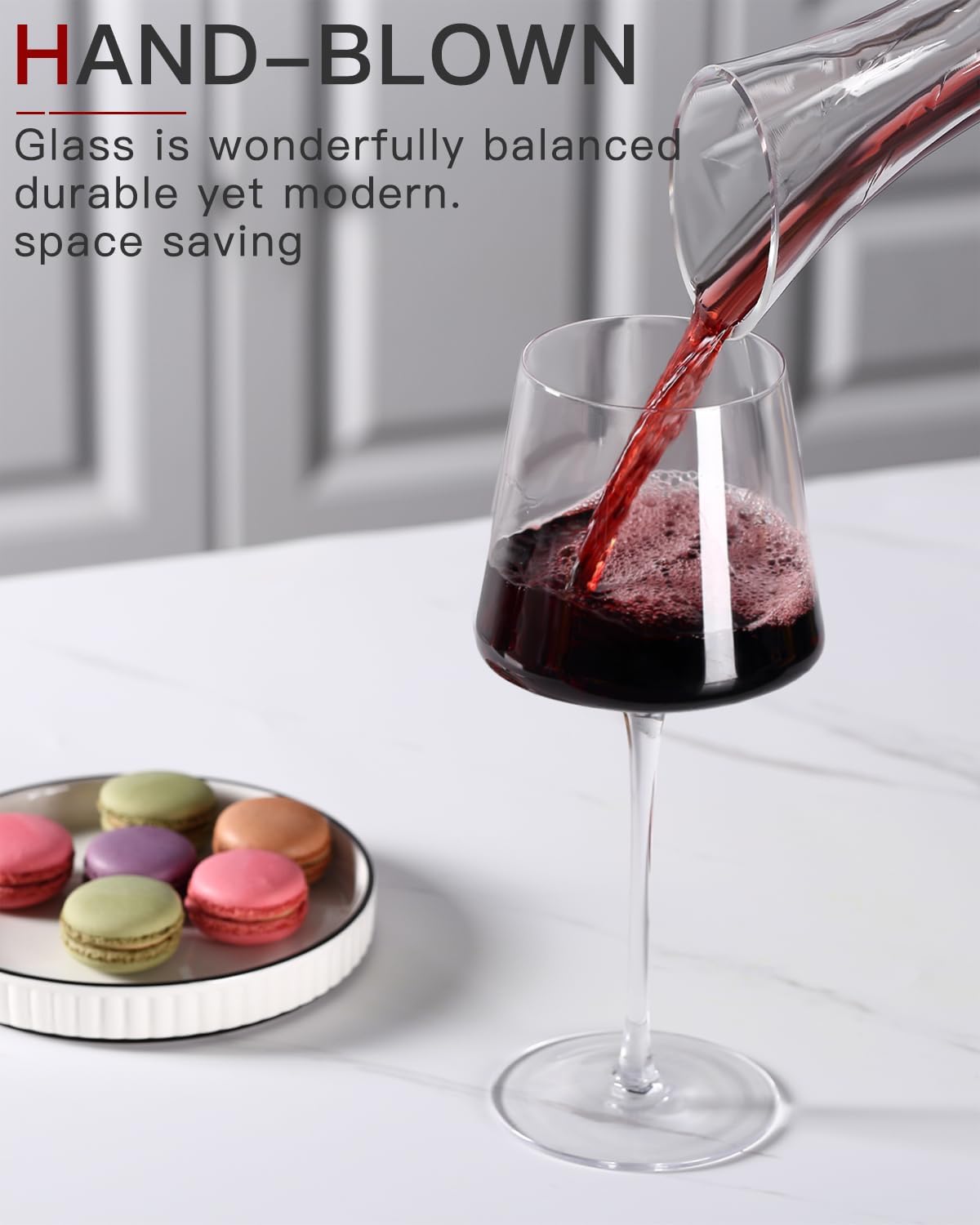 Red Wine Glasses Set of 4-18 oz Hand Blown Crystal Modern Wine Glasses-Unique square wine glasses with flat bottom For Cabernet, Pinot Noir, Burgundy