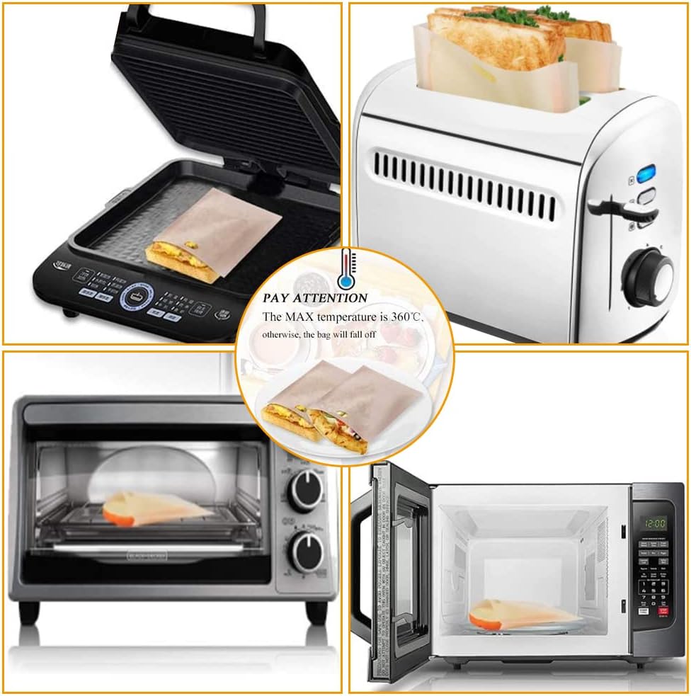Toaster Bags Reusable for Grilled Cheese Sandwiches | Safest On The Market - 100% BPA & Gluten Free | Non Stick Toast Bag (4PCS)