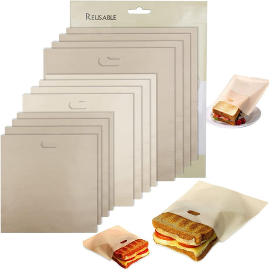 Toaster Bags Reusable for Grilled Cheese Sandwiches | Safest On The Market - 100% BPA & Gluten Free | Non Stick Toast Bag (12PCS)